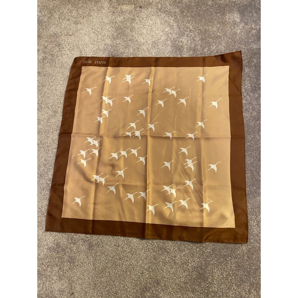 Hanae Mori Japan Airlines Vintage Brown Crane Pattern Neck Scarf